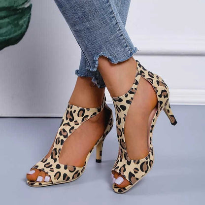 Sandales à talons hauts zippées en forme de bec de poisson pour femmes